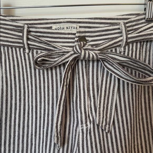 Moon river brown white striped wide leg crop belted pant small linen and viscose - Picture 3 of 6